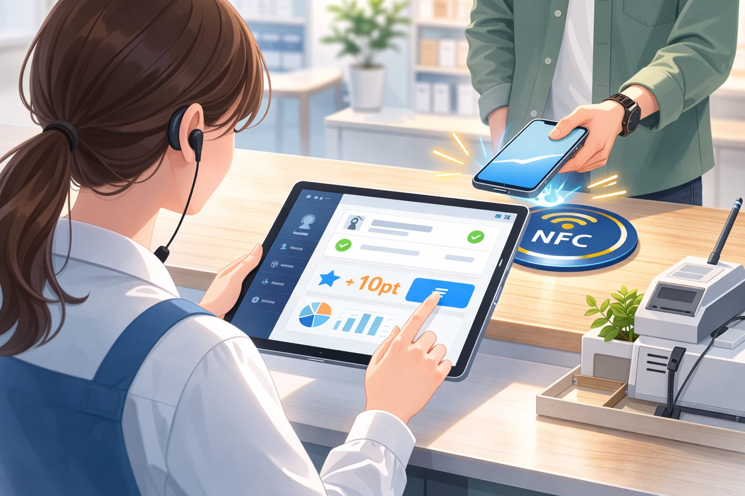 店舗でのNFCタッチとオペレーション