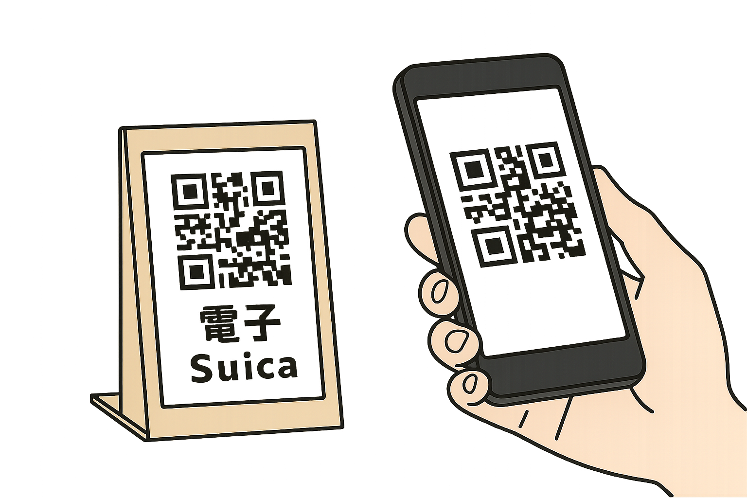 QRスタンドをスマホで読み取る支払いイラスト